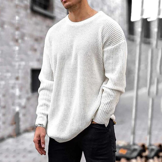 Fashion Sweater Men's Knit Top | Solid Color Round Neck - Farefe