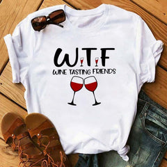 Kawaii Rose Gold Wine Glass T-shirt - Casual Printing Short Sleeve