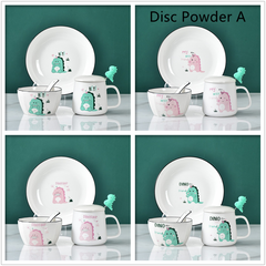 Cute Cartoon Dinosaur Ceramic Bowls And Dishes - Set of 4 Bowls and Spoons - Farefe