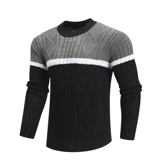 Men Casual Knitted Soft Cotton Sweaters Pullover Winter Fashion Striped O-Neck - Farefe