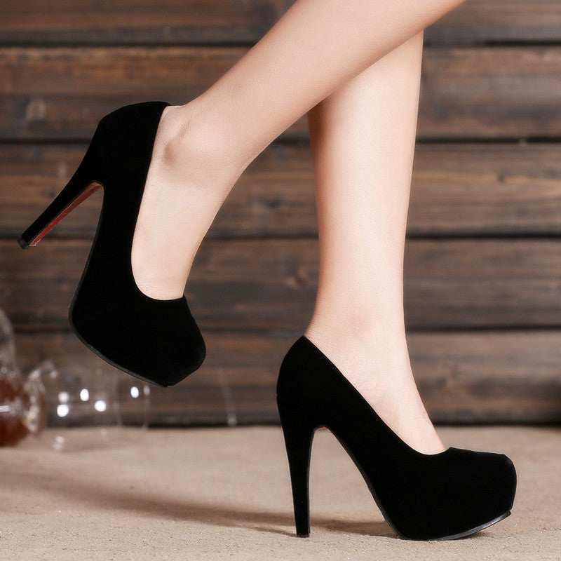 Water Platform Round Toe Women High Heels - Black, Size 34-40 (Heel 11cm, Waterproof Platform 3.5cm) - Farefe