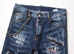 Men's Famous D2 Slim Jeans Pants - Blue Hole Denim, Zipper Fly, Pencil Fit