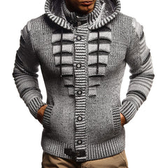 Sweater Men's Hooded Knitted Cardigan Jacket in Thick Wool, Long Sleeve, Acrylic Material, Available in Multiple Colors and Sizes