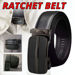 Men's Ratchet Belt with Slide Buckle - Adjustable Size PU Leather Belt - Fashionable and Functional- by SHAVIT