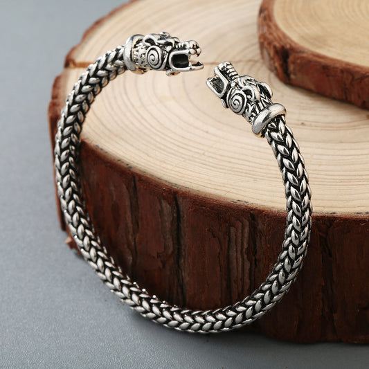 Asgard Crafted Stainless Steel Grey Wolf Head Bracelet: Unleash Your Wild Spirit