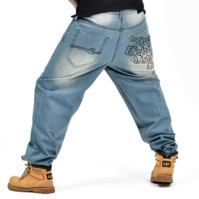 Hip-hop Denim Loose Casual Men's Jeans - Blue - Farefe