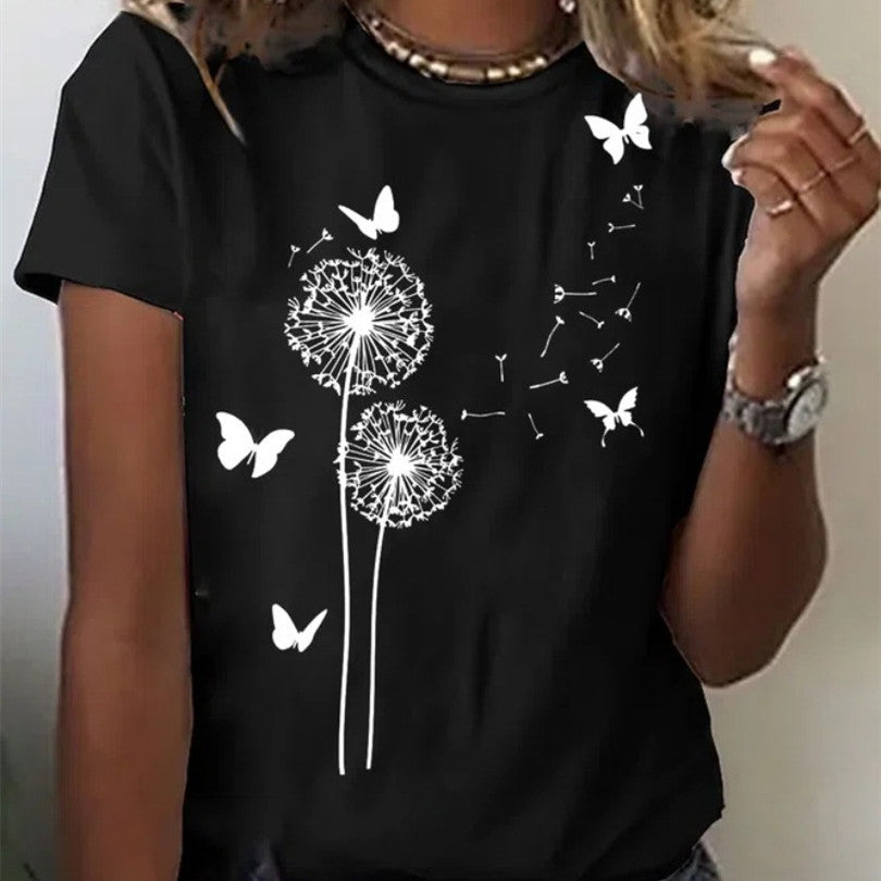 Printed T-shirt Casual Tops for Women - Sweet and Fresh Style, Nylon Material, S-3XL Sizes, Multiple Colors