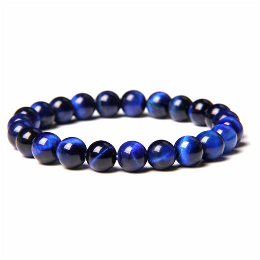 Handmade Blue Tiger Stone Couple Bracelet: National Style 8mm Semi-precious Stone Jewelry for Unisex Appeal - Farefe