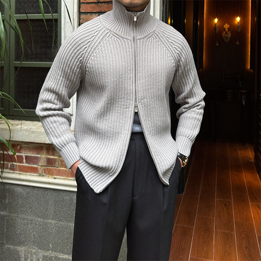 Men's Stand-up Collar Cardigan Retro Slim Fit - Gray Black Khaki Brown - Farefe