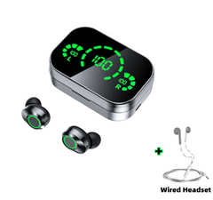 Wireless Bluetooth Headset TWS with LED Display & Noise-Cancelling Mic