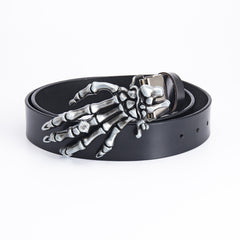 Men's Leather Belt Skull Palm Design Genuine Leather Smooth Buckle for Outdoor Riders