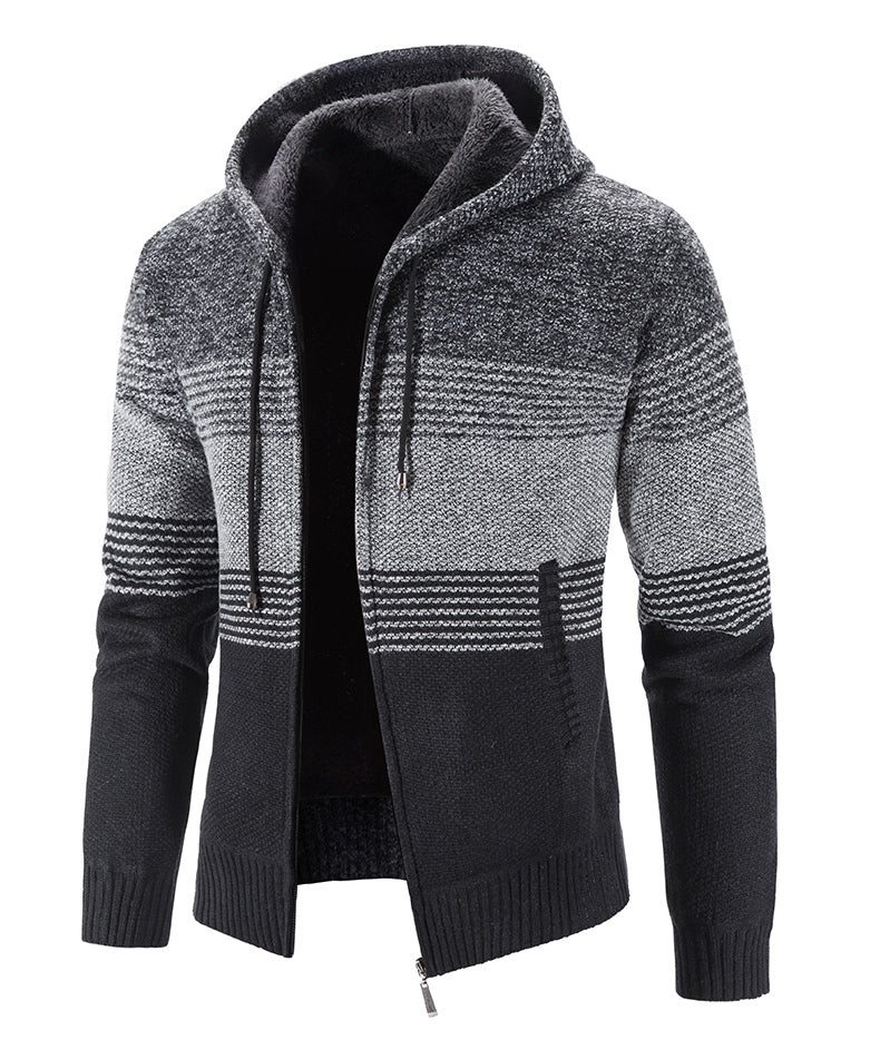 Hooded Fleece Thick Cardigan Sweater - Comfortable Casual Polyester Material, Picture Color, M/L/XL/XXL/3XL/4XL Sizes, Package Size: 300 x 200 x 30 mm. - Farefe